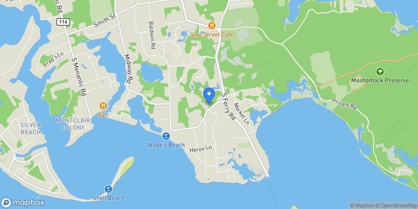 Map showing 135 South Midway Road, Shelter Island, NY 11964, Shelter Island, New York, United States.