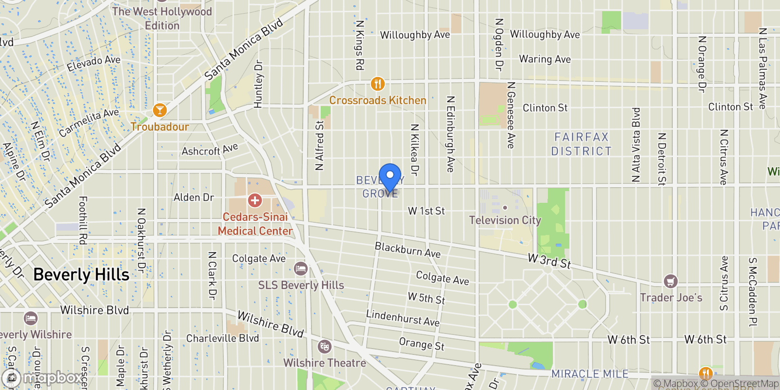 Map showing 139 N Harper Avenue, West Hollywood, California, United States.