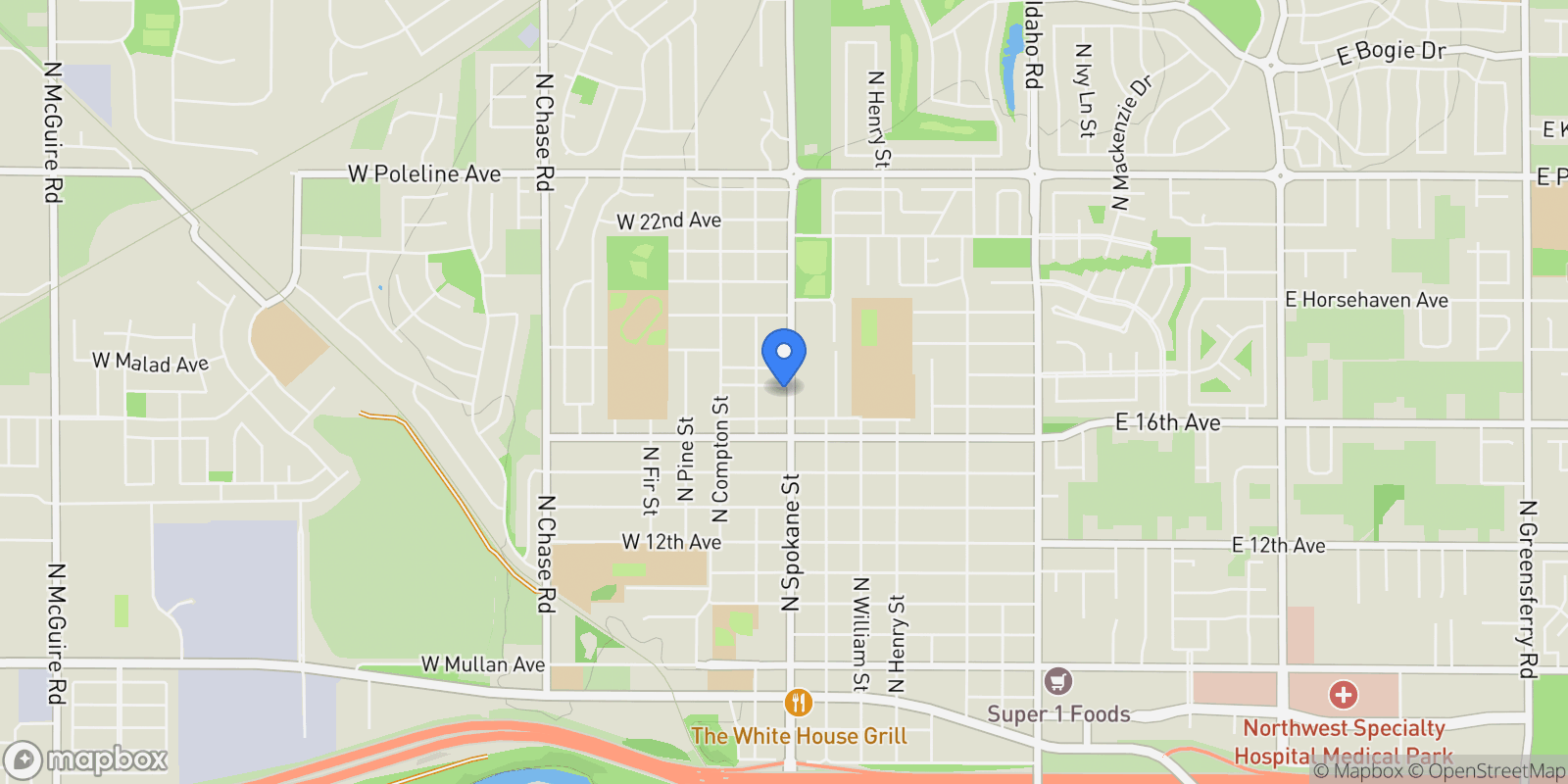 Map showing 101 W 17th Ave, Post Falls, ID 83854, Post Falls, Idaho, United States.