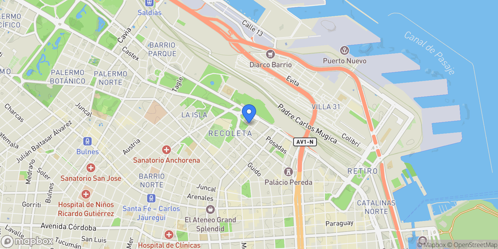 Map showing Posadas al 1600, Recoleta, Buenos Aires, Buenos Aires, Argentina.