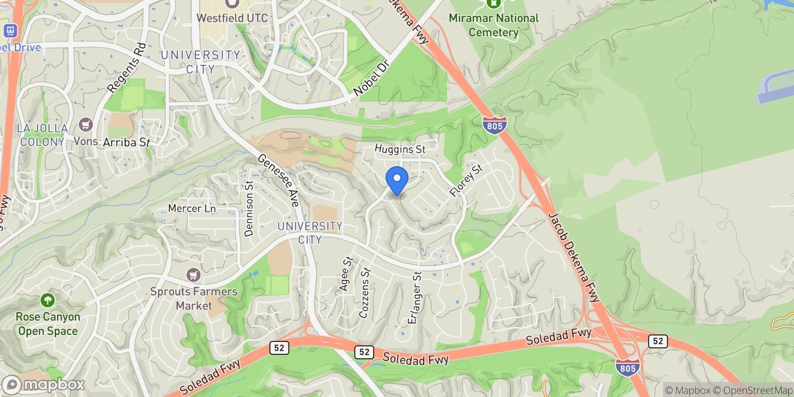 Map showing 6865 Weller Street, San Diego, California, United States.