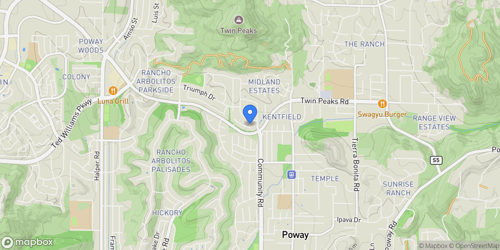 Map showing 13366 Twin Circle Ct, Poway, California, United States.