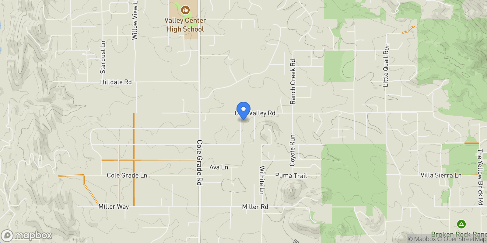 Map showing 14443 Cool Valley Rd, Valley Center, California, United States.