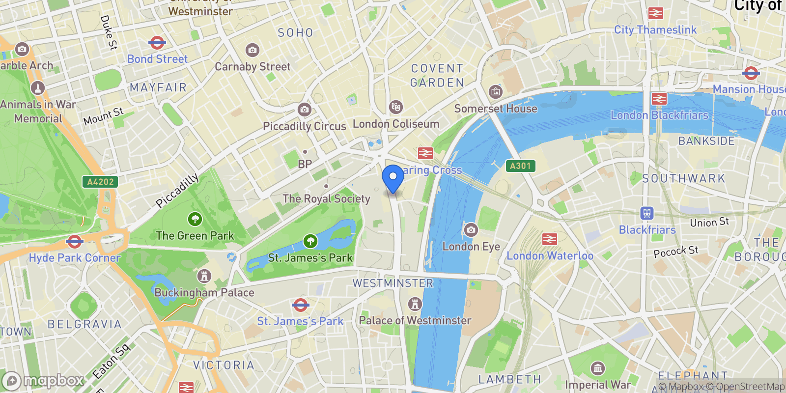 Map showing Horse Guards Avenue, London, London, England, United Kingdom.