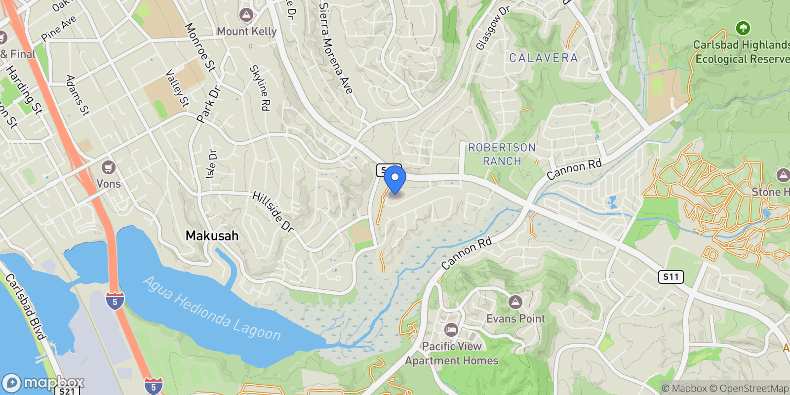 Map showing 2541 Delphinium Lane, Carlsbad, California, United States.