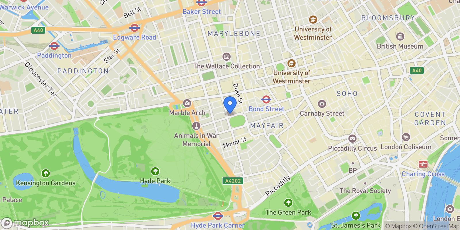 Map showing 20 Grosvenor Square, London, London, England, United Kingdom.