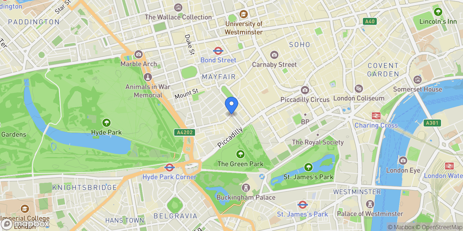 Map showing Apartment 2.8, 60 Curzon Street, London, England, United Kingdom.