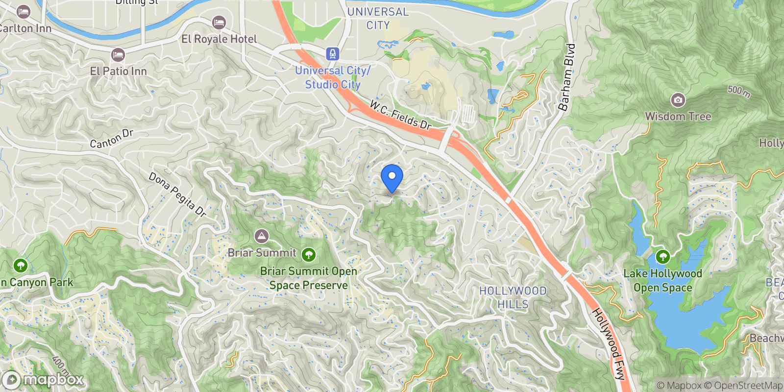 Map showing 3307 Bonnie Hill Drive, Los Angeles, California, United States.