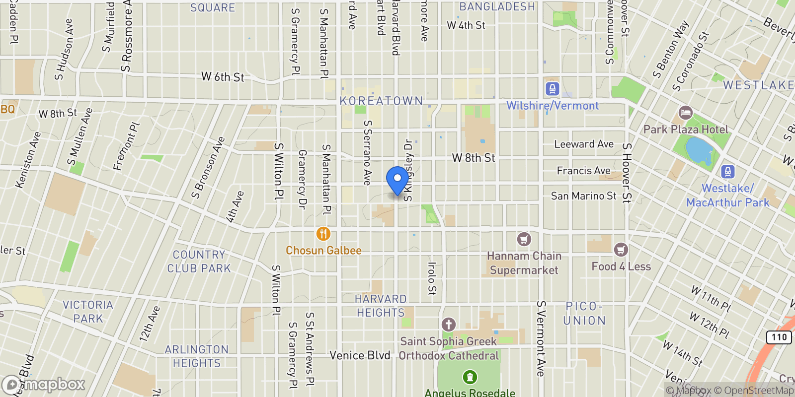 Map showing 932 S Harvard Boulevard, Los Angeles, California, United States.
