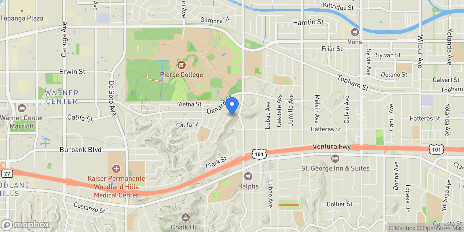 Map showing 5858 Mcdonie Avenue, Los Angeles, California, United States.