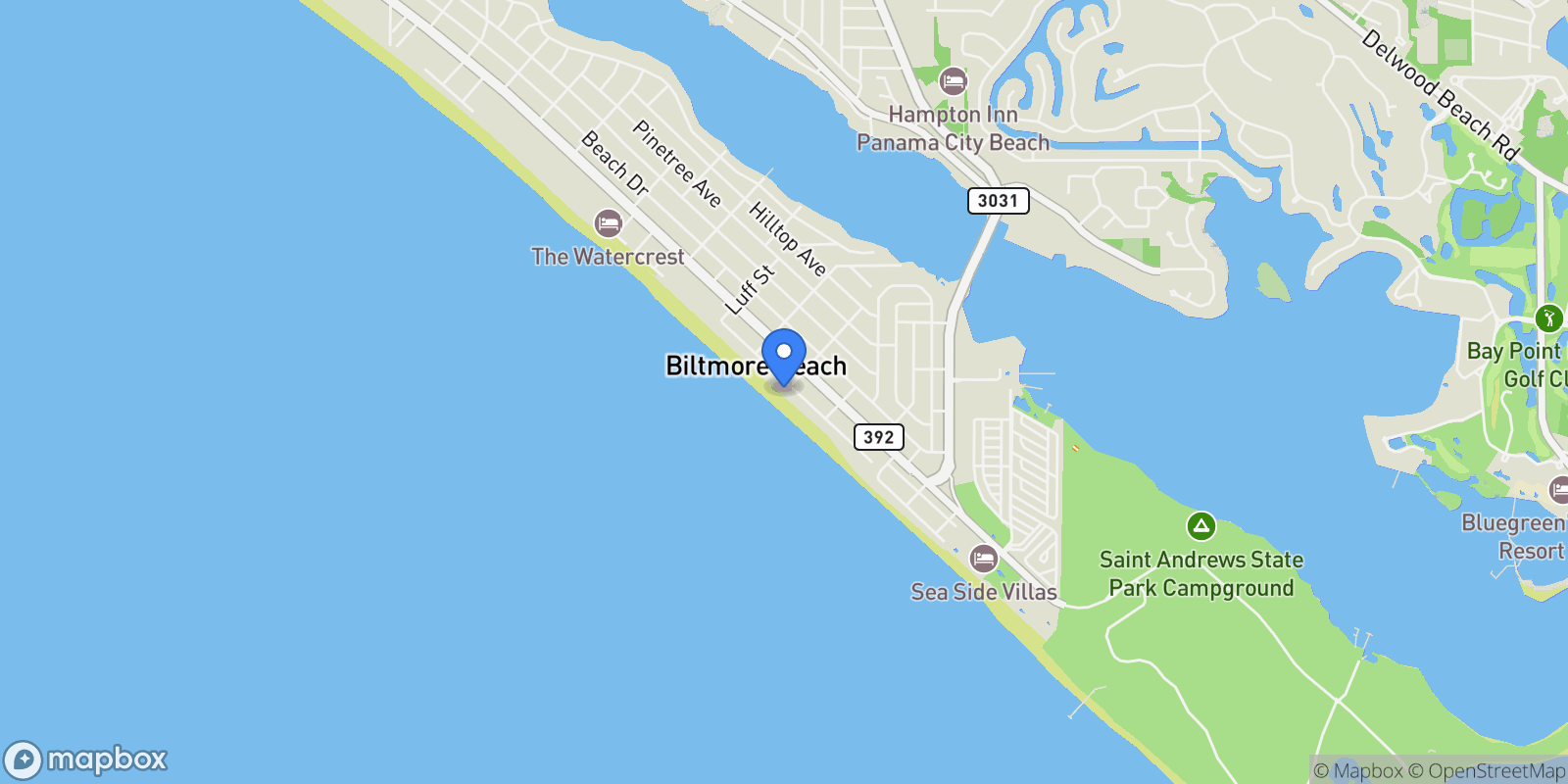 Map showing 5403 Gulf Drive, Panama City Beach, Florida, United States.