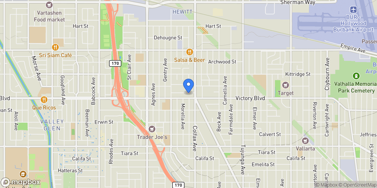Map showing 11732 Gilmore Street, Los Angeles, California, United States.