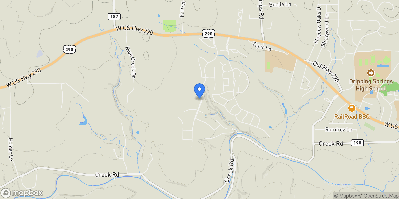 Map showing 850 Bunker Ranch BLVD, Dripping Springs, Texas, United States.