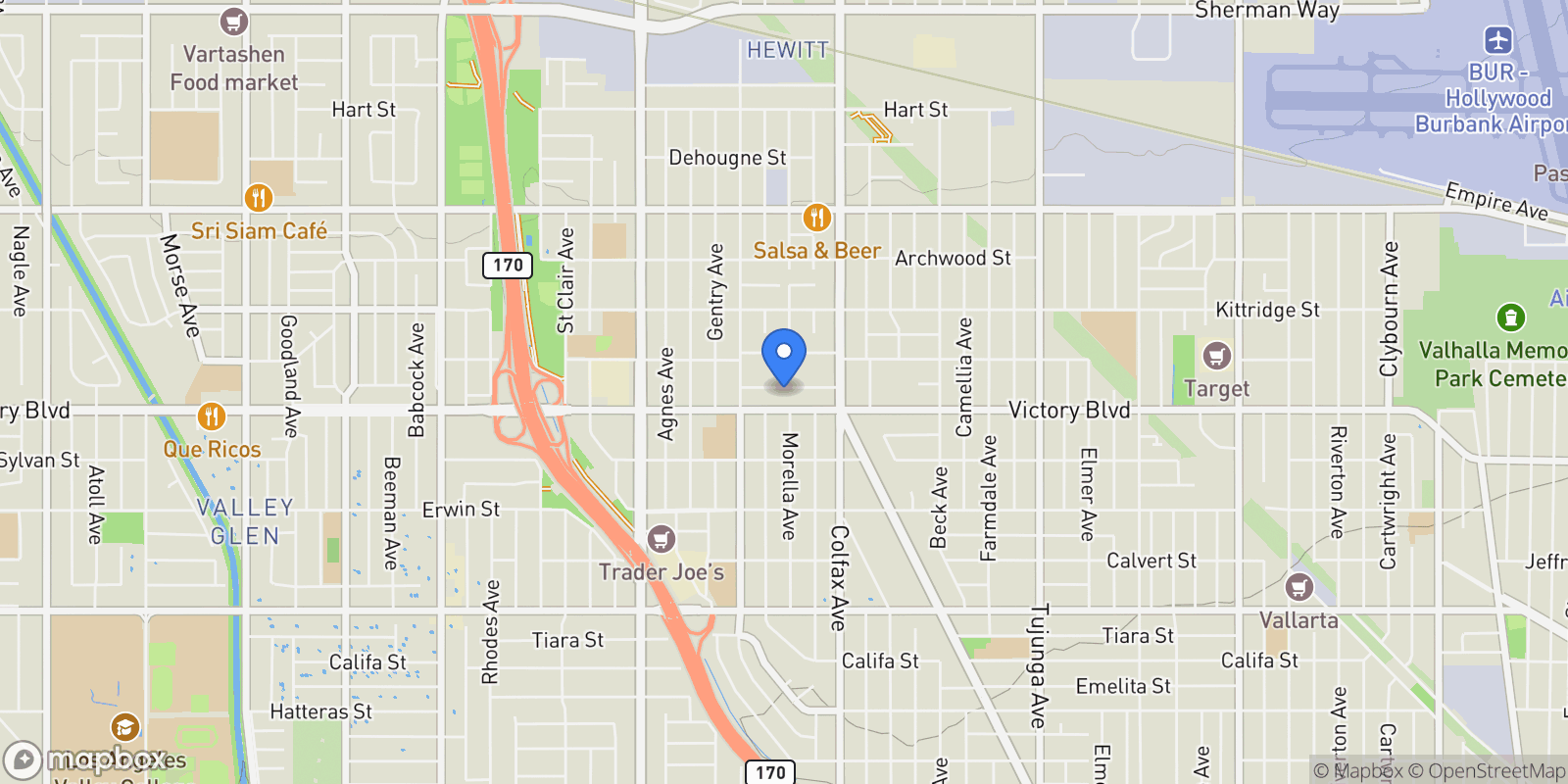 Map showing 11810 Gilmore Street, Los Angeles, California, United States.