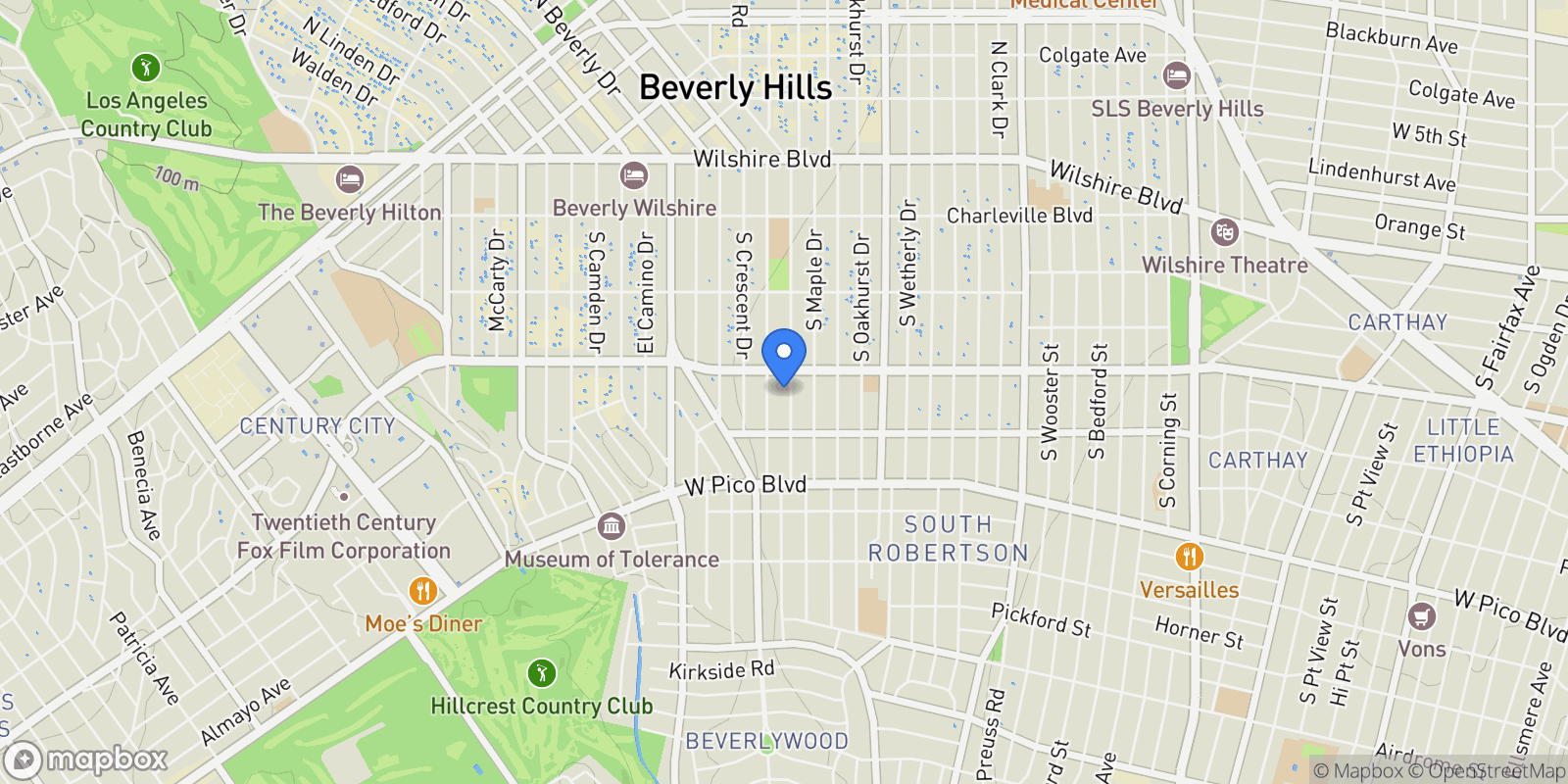 Map showing 423 S Rexford Drive 106, Beverly Hills, California, United States.