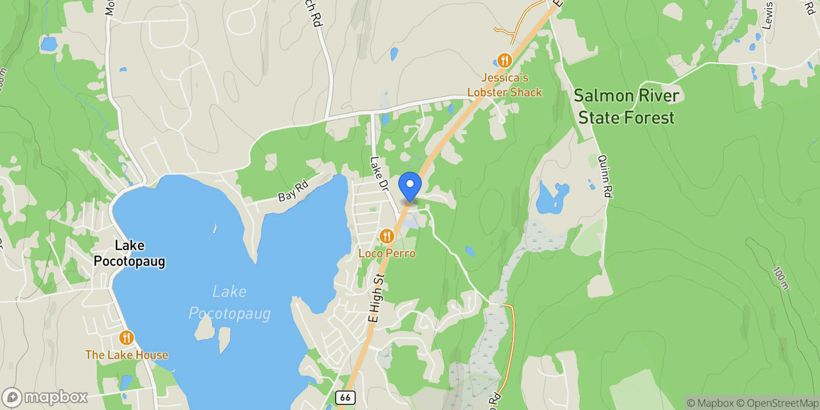 Map showing 206 East High Street, East Hampton, Connecticut, United States.