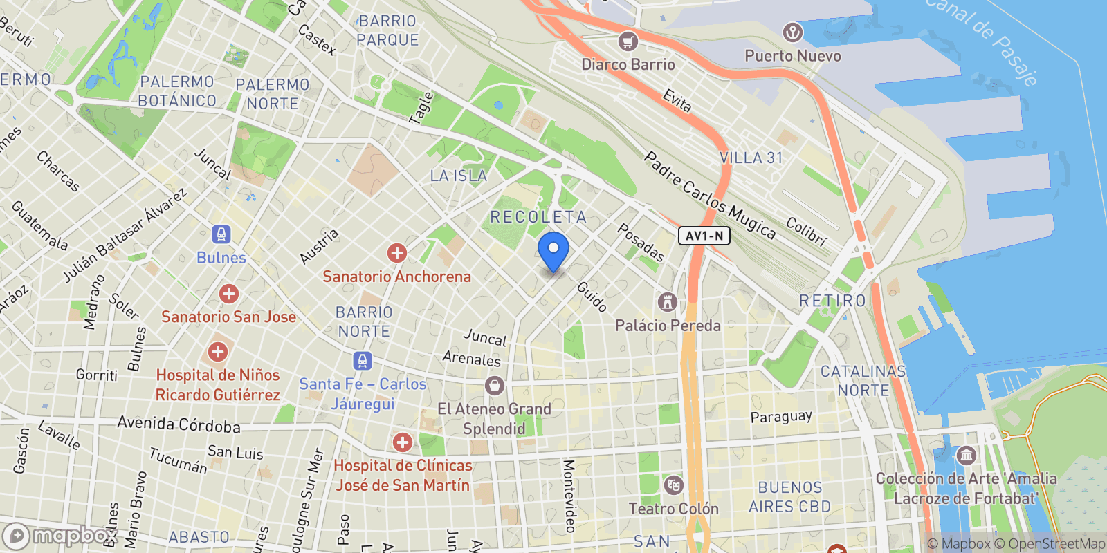 Map showing Av. Callao al 1600, Recoleta, Buenos Aires, Buenos Aires, Argentina.