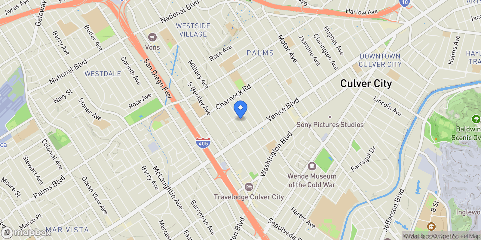 Map showing 3716 Greenfield Avenue, Los Angeles, California, United States.