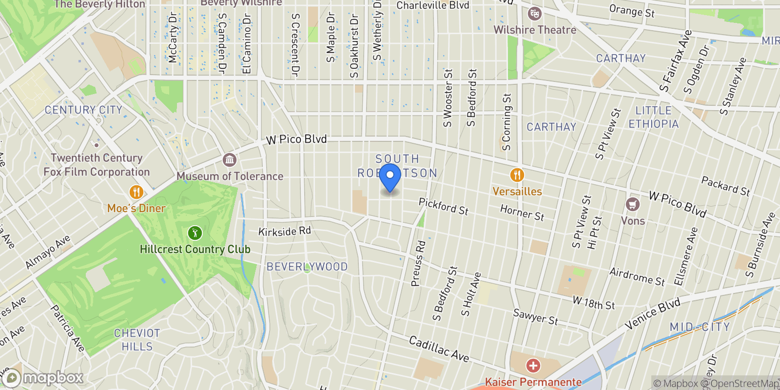 Map showing 1543 S Crest Drive, Los Angeles, California, United States.