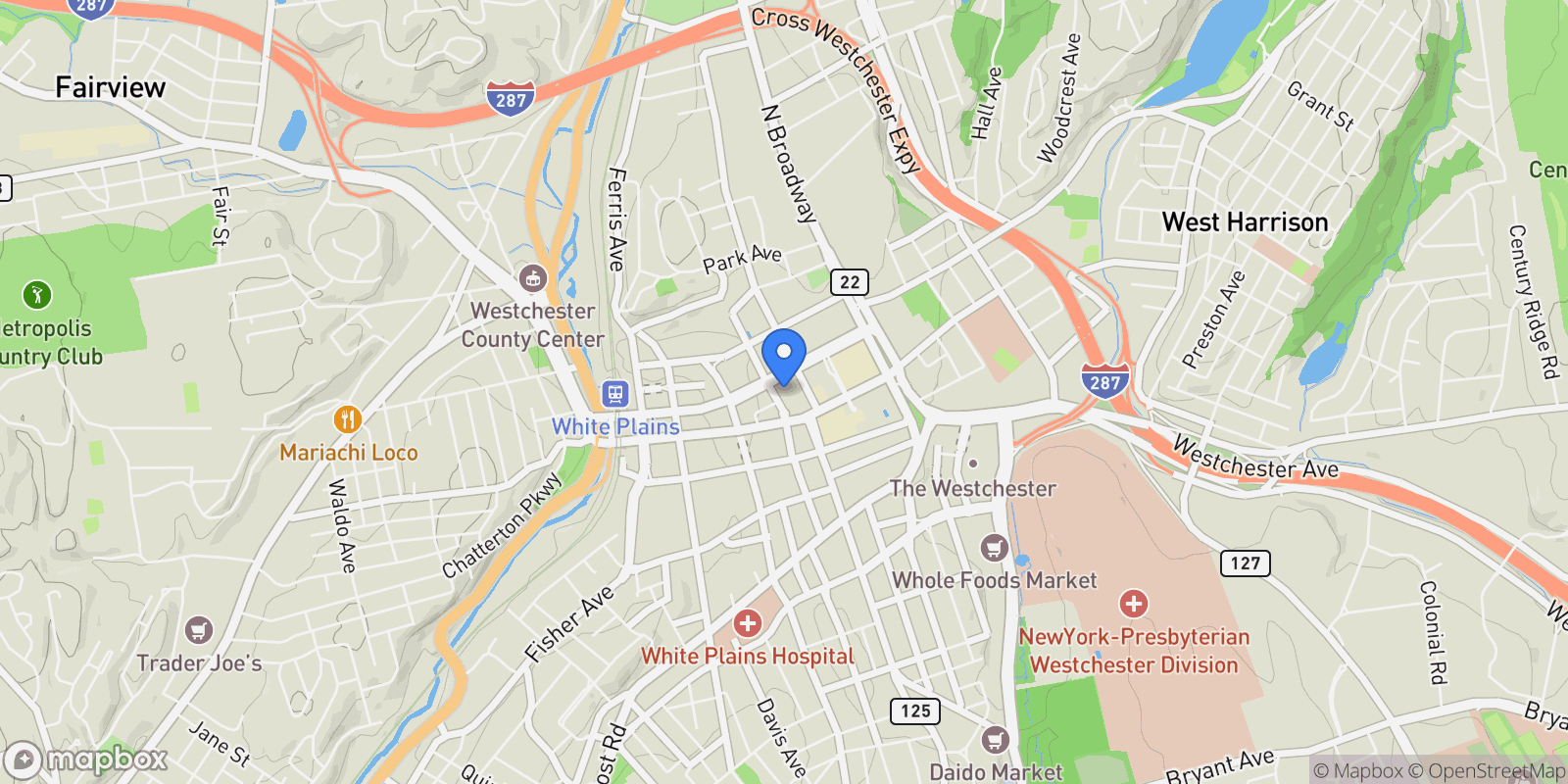 Map showing 5 Renaissance Square #PH41G, White Plains, New York, United States.