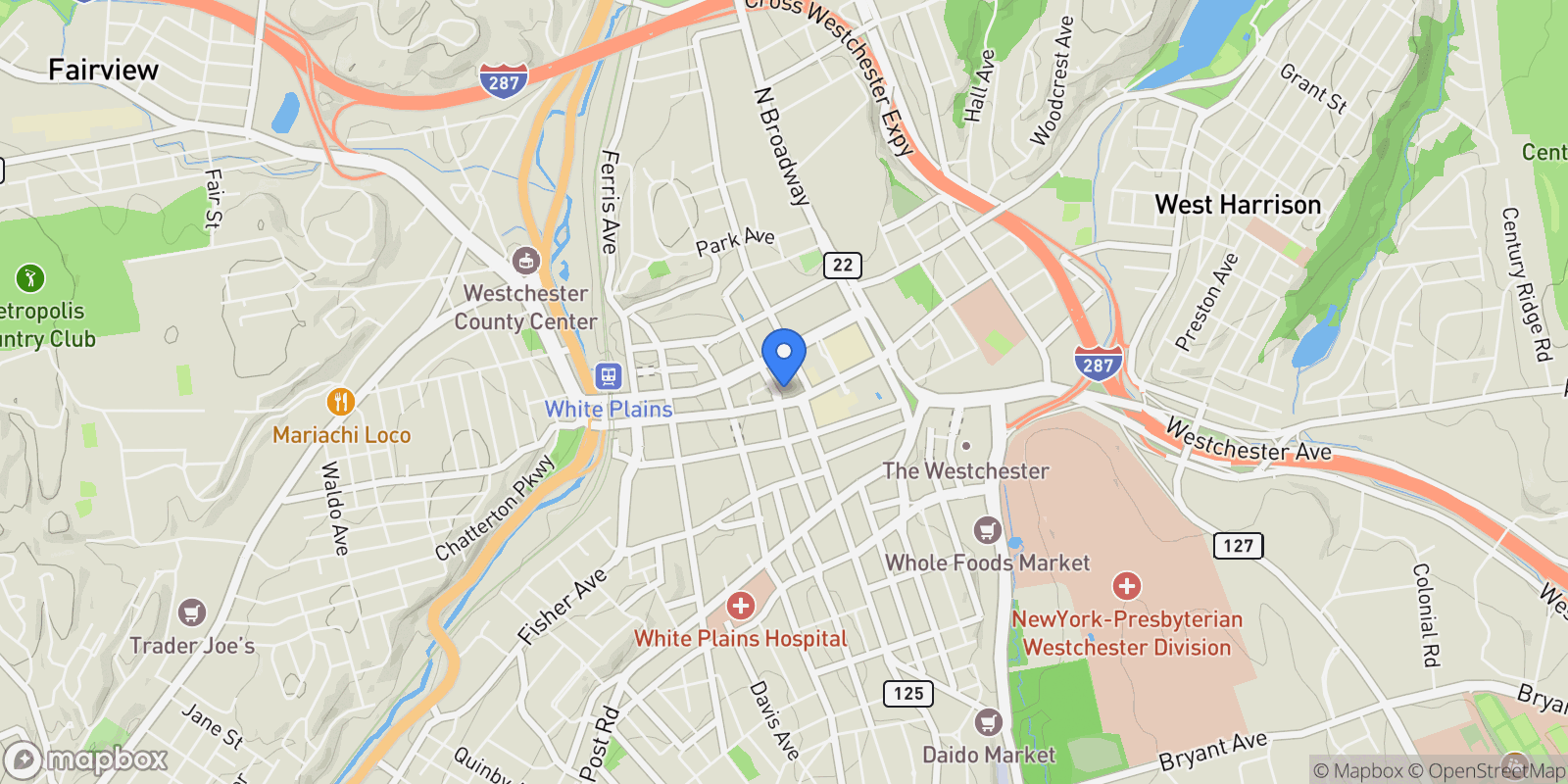 Map showing 1 Renaissance Square #PH40C, White Plains, New York, United States.