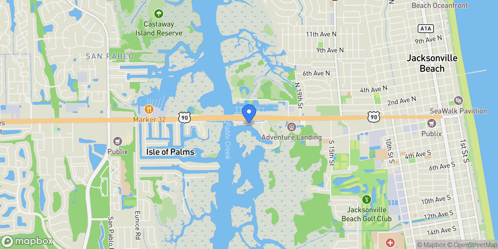 Map showing 2260 BEACH Boulevard, Jacksonville Beach, Florida, United States.