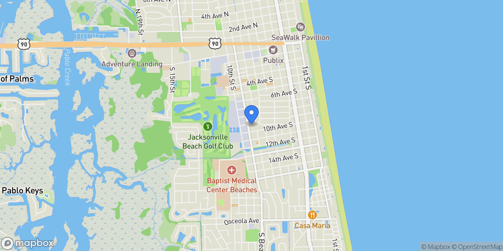 Map showing 820 & 822 9TH Avenue S, Jacksonville Beach, Florida, United States.