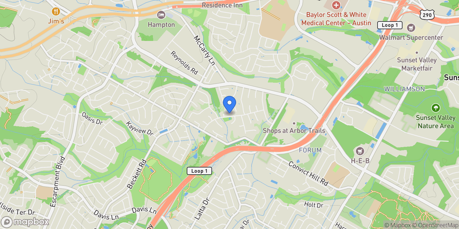 Map showing 4910 Woodcreek RD, Austin, Texas, United States.