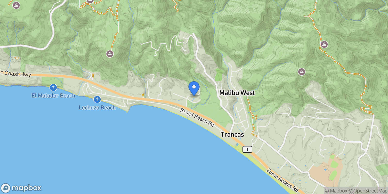 Map showing 6436 Lunita Road, Malibu, California, United States.