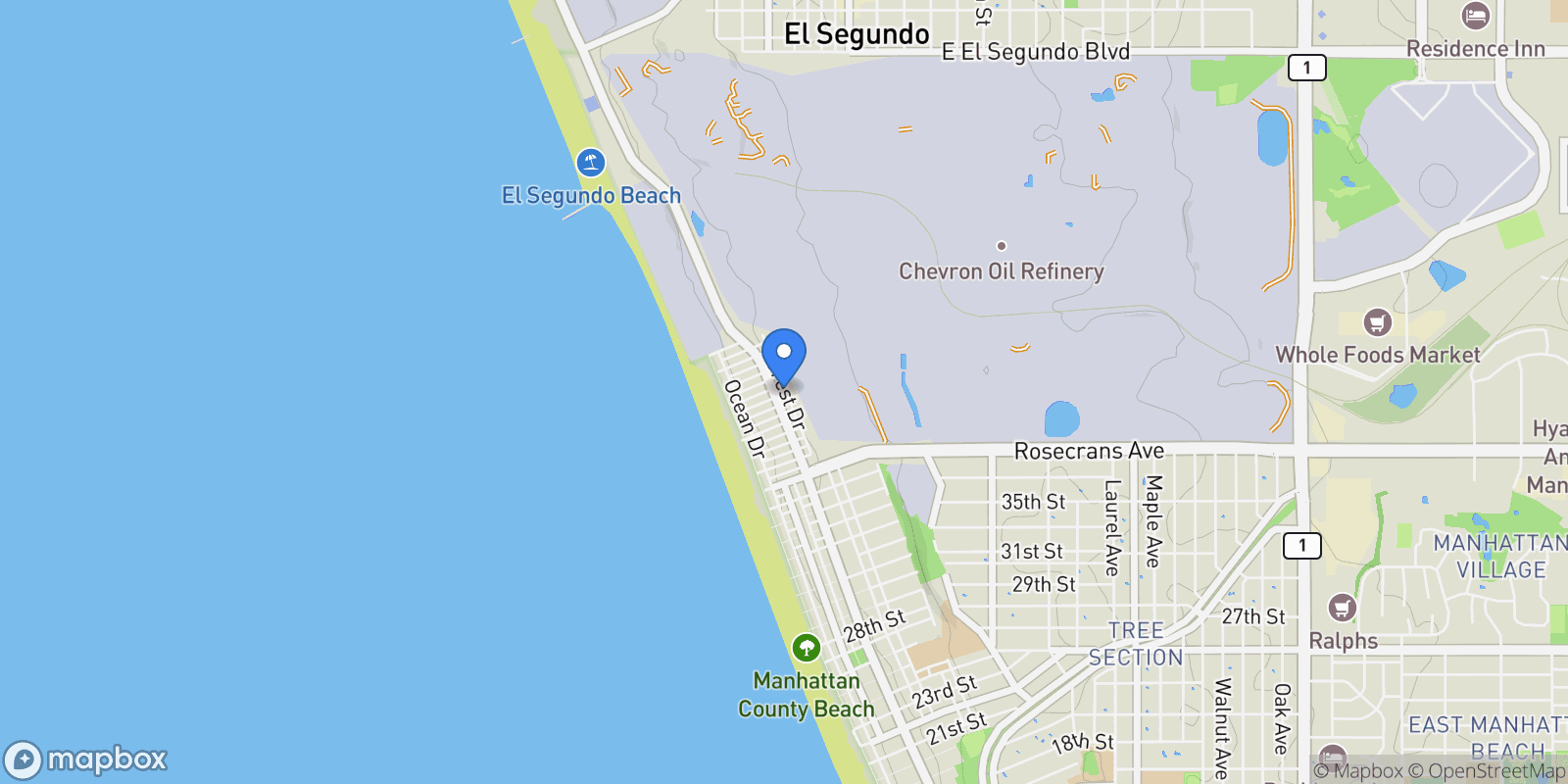 Map showing 4113 Crest Drive, Manhattan Beach, California, United States.