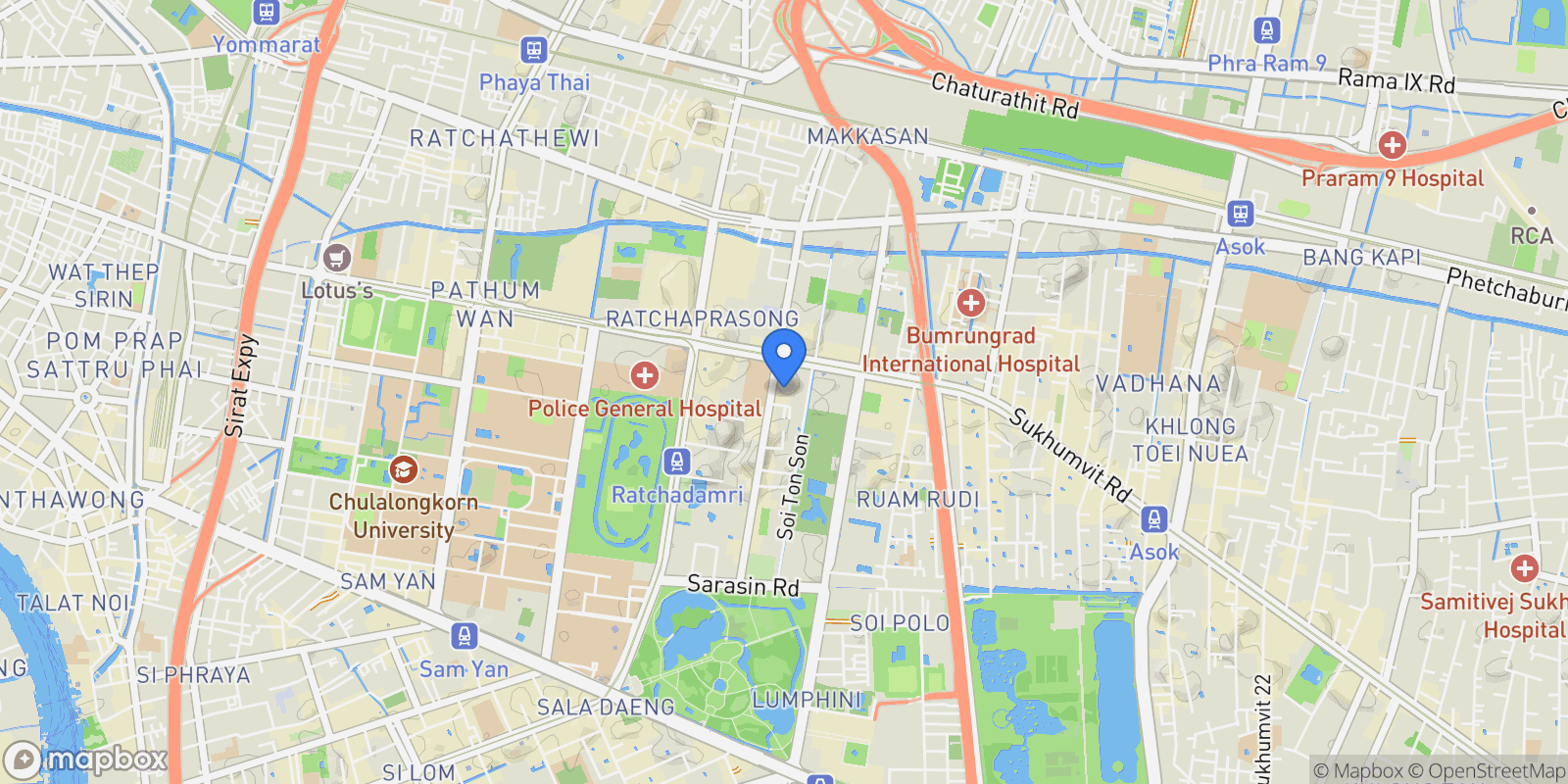 Map showing Lang Suan Rd, Khwaeng Lumphini, Khet Pathum Wan, Krung Thep Maha Nakhon 10330, Thailand, Bangkok, Krung Thep Maha Nakhon, Thailand.