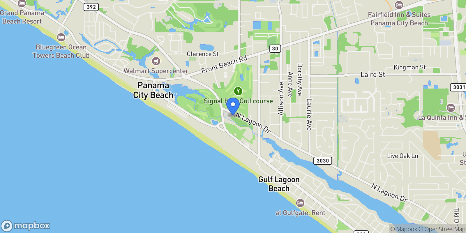 Map showing 9129 N Lagoon Drive, Panama City Beach, Florida, United States.