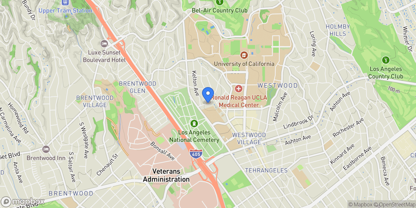Map showing 11051 Strathmore Drive 1, Los Angeles, California, United States.
