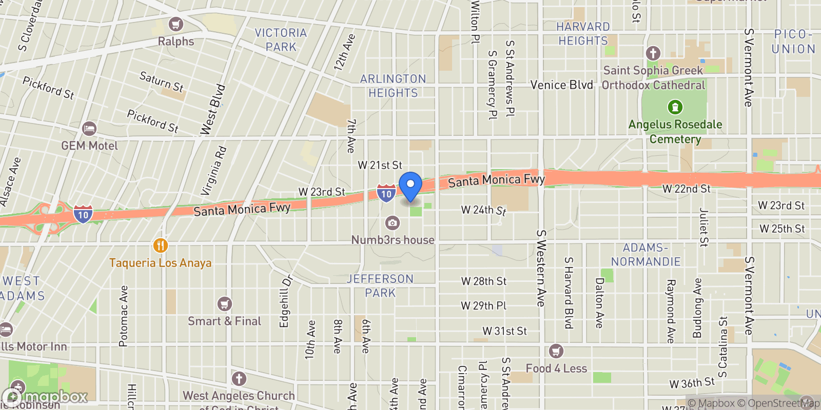 Map showing 2406 3rd Avenue, Los Angeles, California, United States.