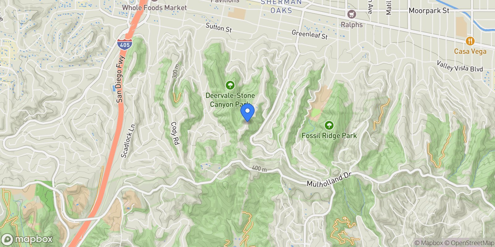 Map showing 14652 Deervale Place, Los Angeles, California, United States.
