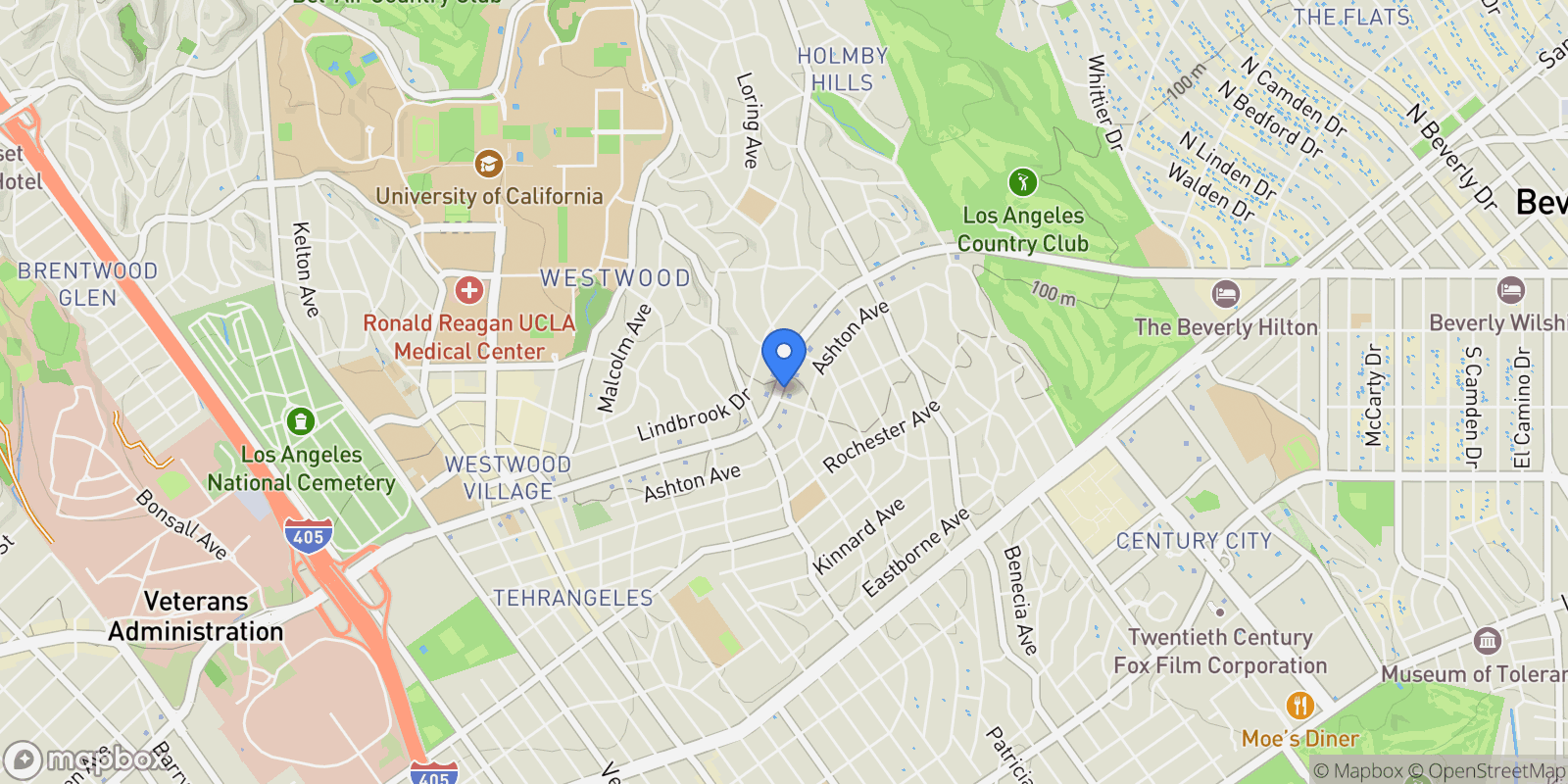 Map showing 10550 Wilshire Boulevard 1004, Los Angeles, California, United States.