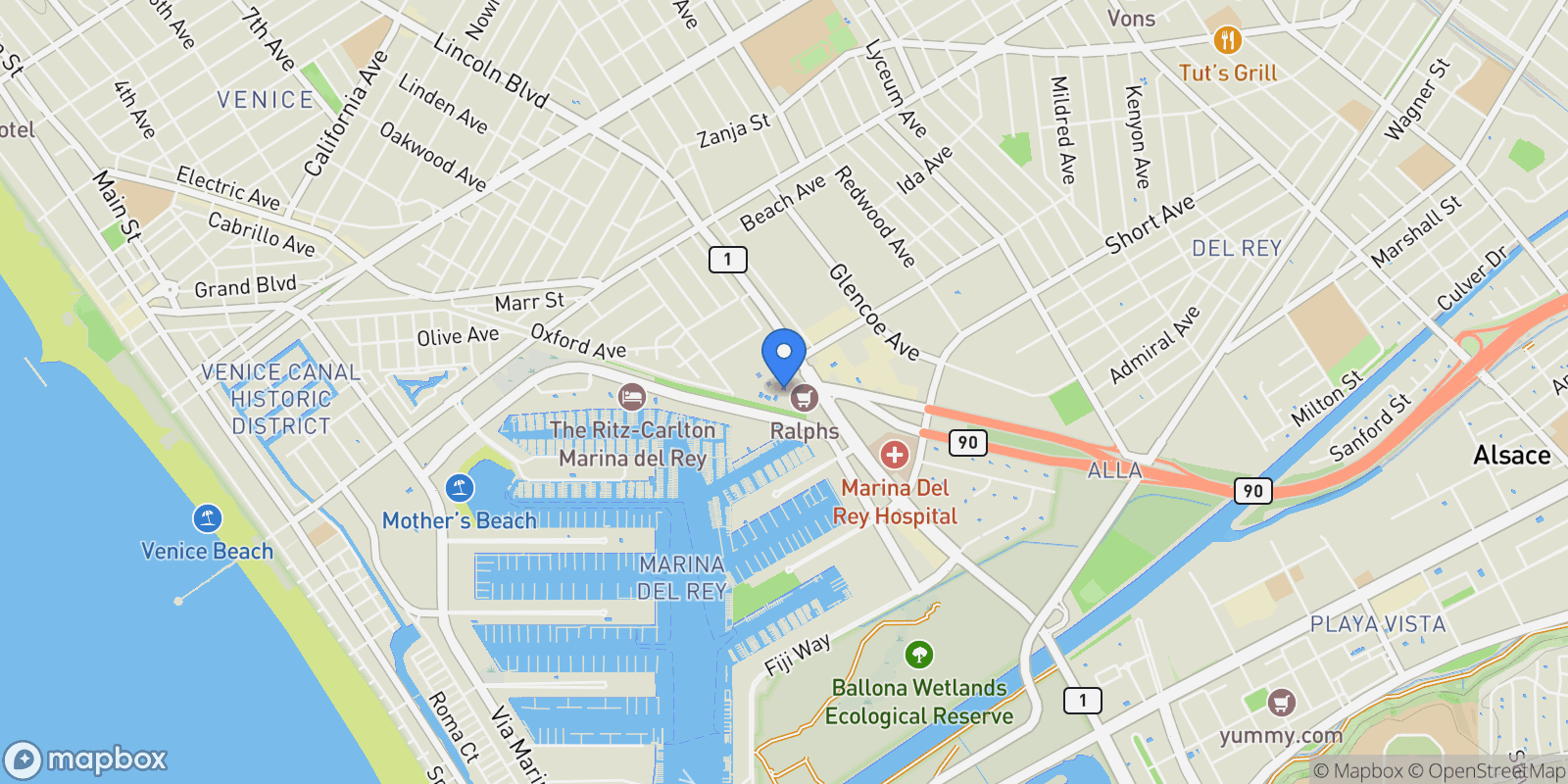 Map showing 13600 Marina Pointe Drive 1904, Marina del Rey, California, United States.