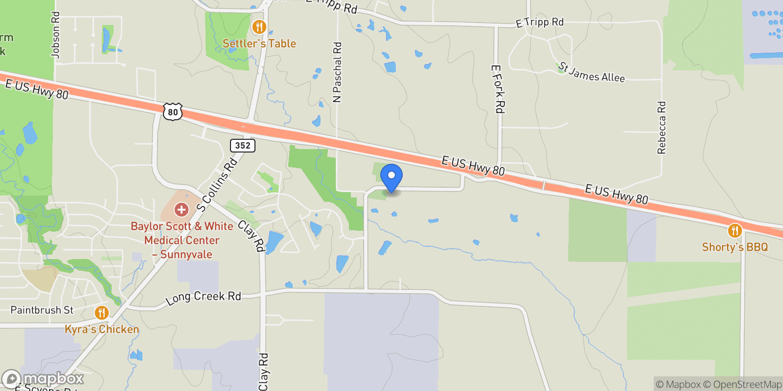 Map showing 502 Long Creek Road, Sunnyvale, TX 75182, Sunnyvale, Texas, United States.