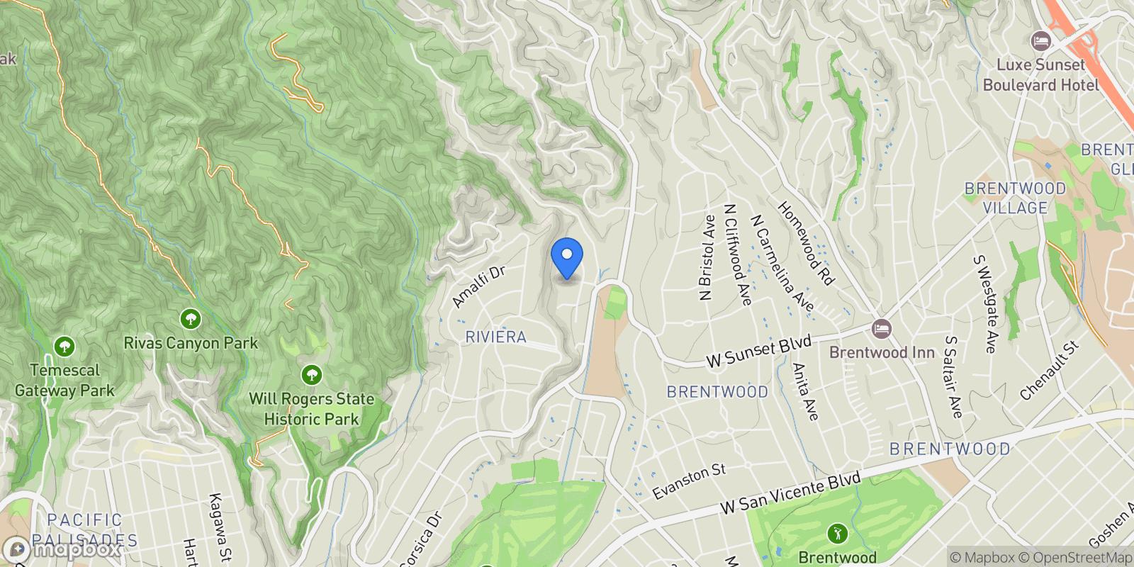 Map showing 13214 Riviera Ranch Road, Los Angeles, California, United States.