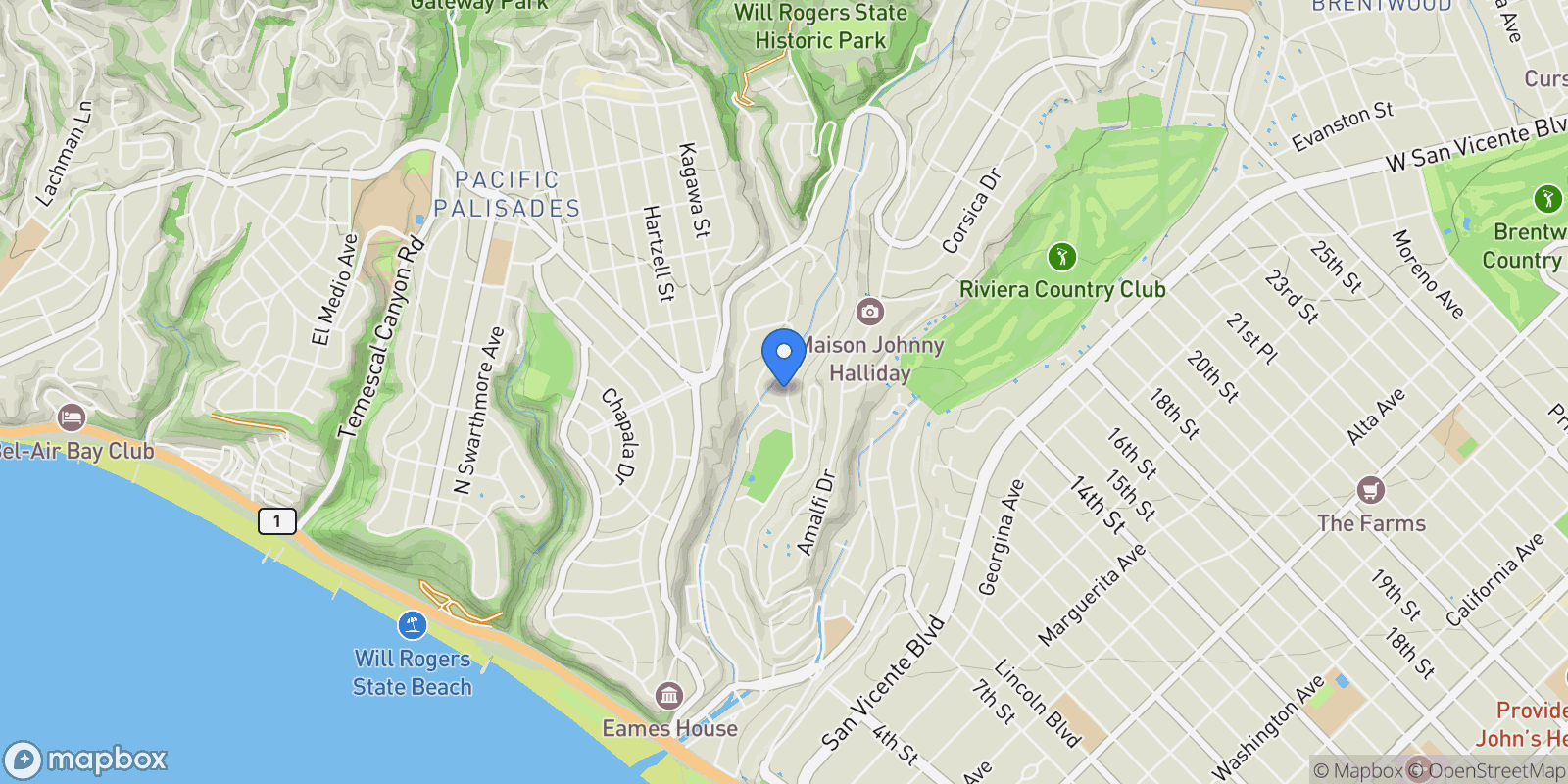 Map showing 7 Latimer Road, Los Angeles, California, United States.