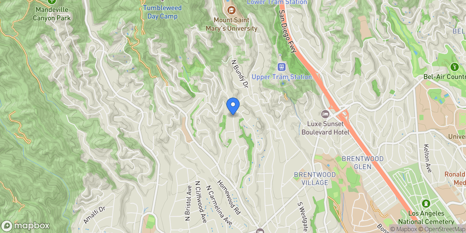 Map showing 765 N Bonhill Road, Los Angeles, California, United States.