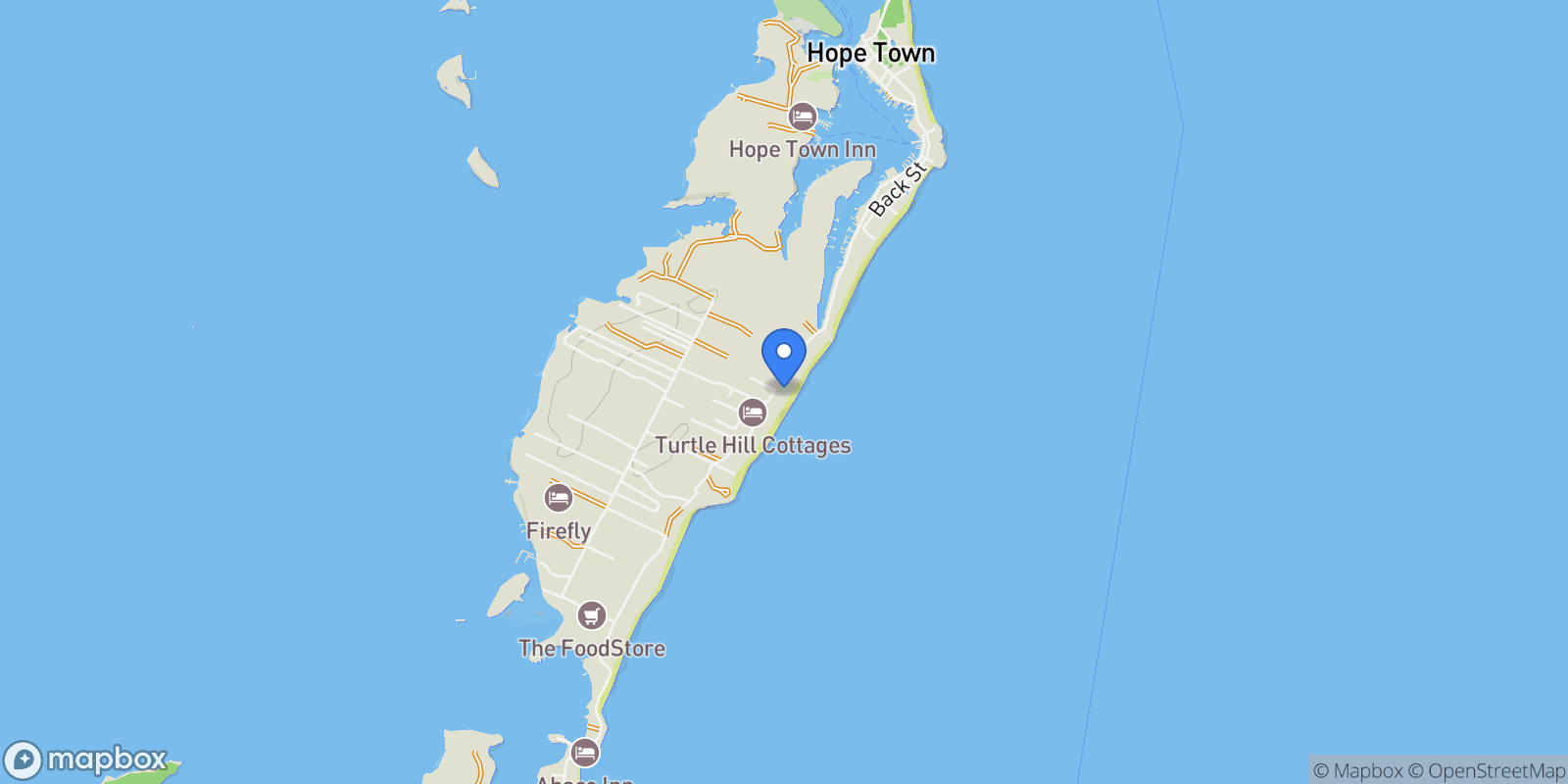 Map showing Queens Highway, Abaco, Elbow Cay, The Bahamas.