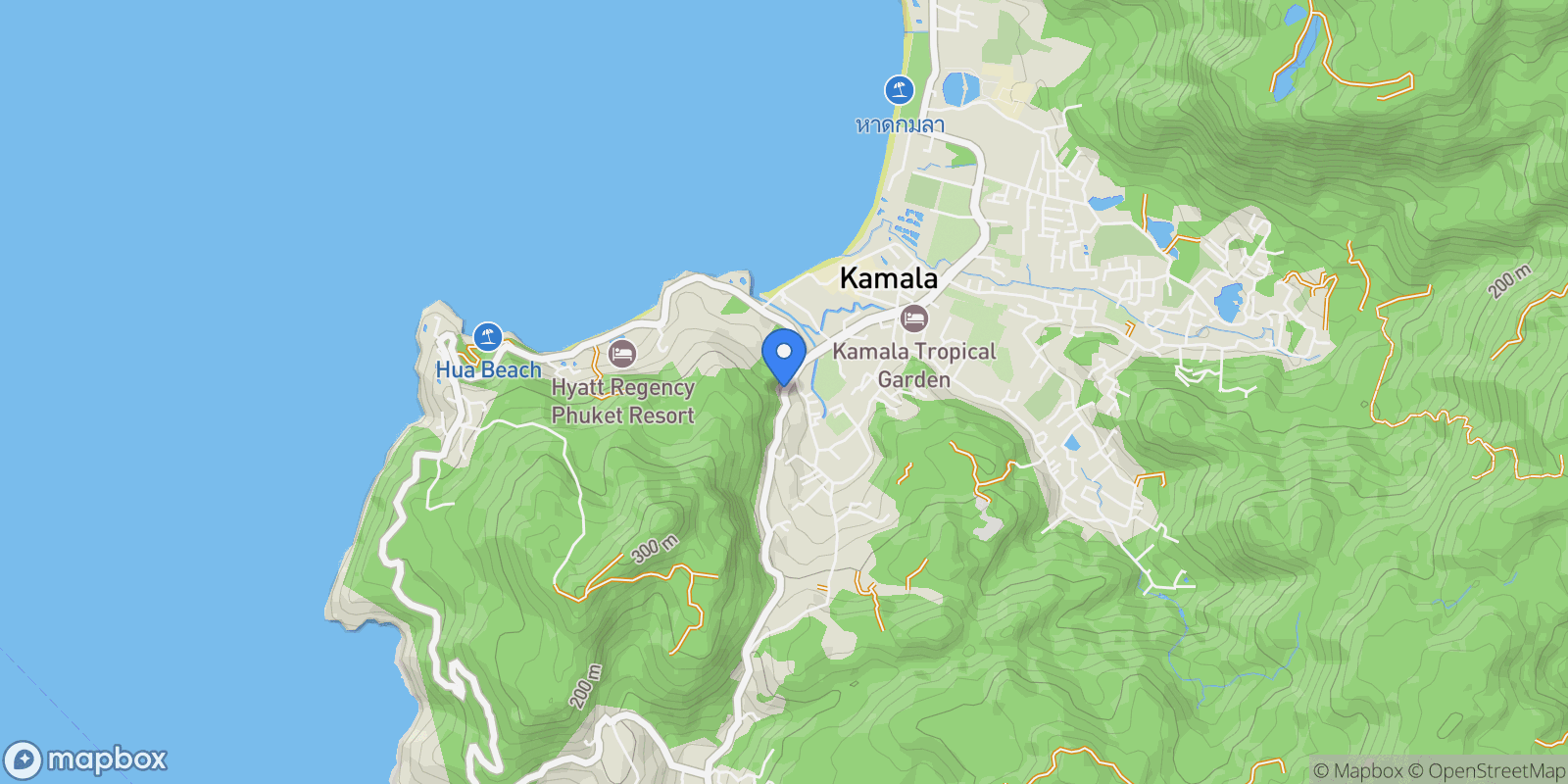 Map showing Villa Mayavee Contemporary Oceanfront Estate in Prestigious Kamala Headland Kamala, Kathu, 83, Kamala, Phuket, Thailand.