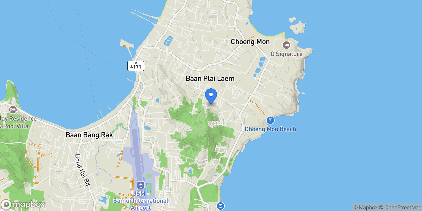 Map showing Villa Aurora Signature New Hillside Construction in Plai Laem with 270 Degree Views, Ban Plai Laem, 10 84320, Koh Samui, Surat Thani, Thailand.