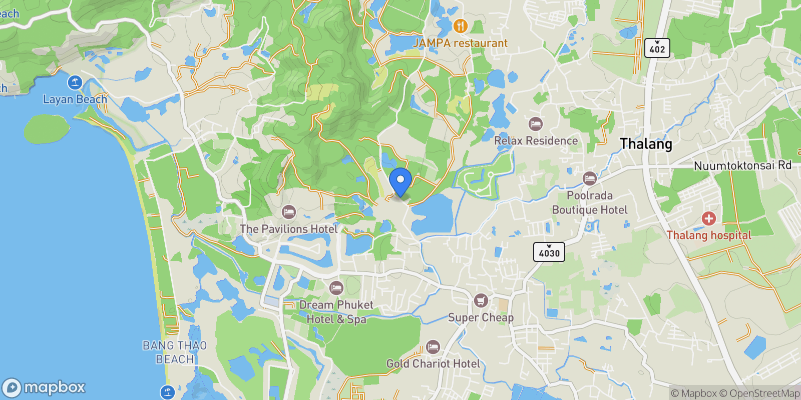 Map showing Surfhouse by SALA Two Bedroom Condominium at Surfhouse by Sala, Phuket, 83 83110, Choeng Thale, Phuket, Thailand.