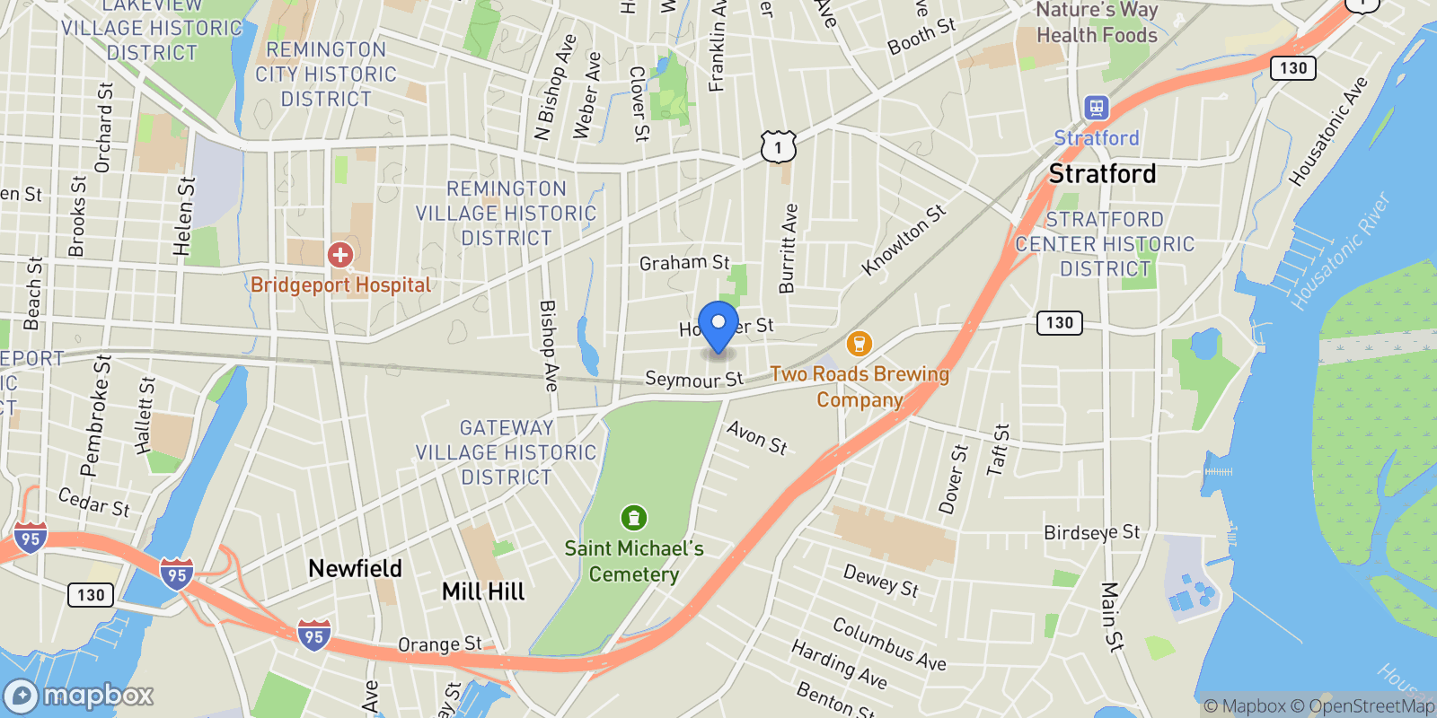 Map showing 53 Hancock Street, Stratford, CT 06615, Stratford, Connecticut, United States.