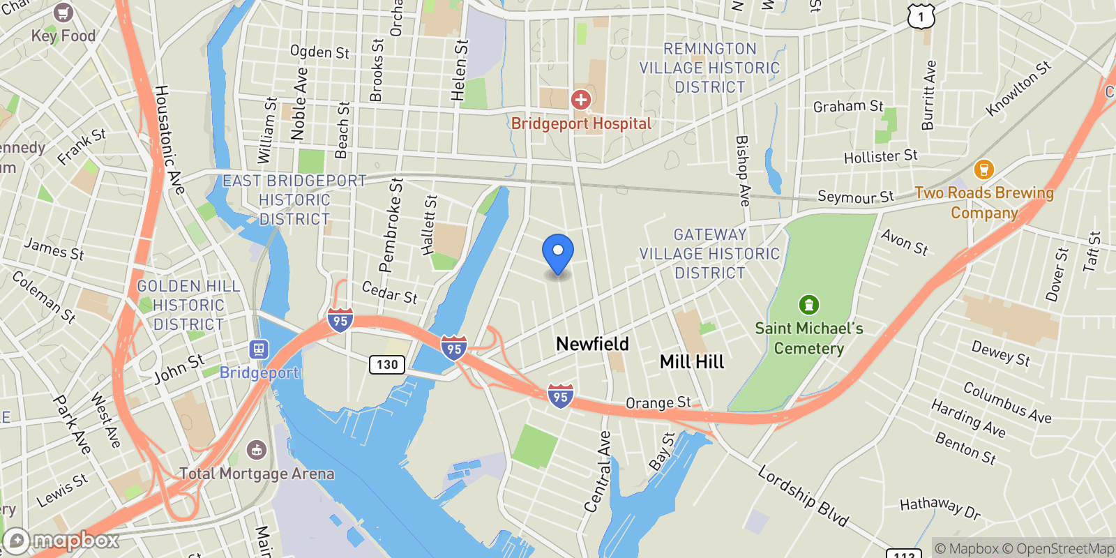 Map showing 247 6th Street, Bridgeport, CT 06607, Bridgeport, Connecticut, United States.