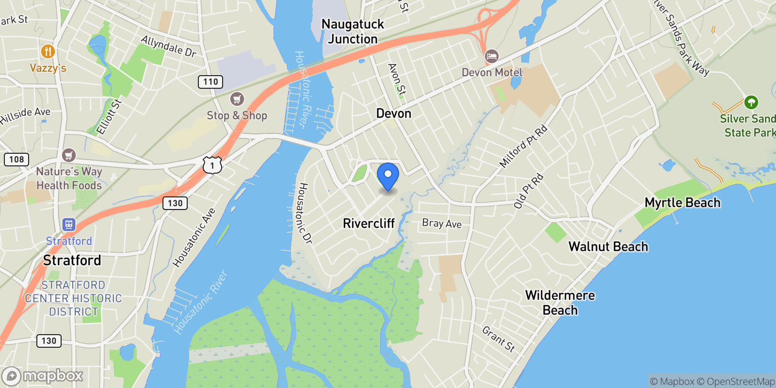 Map showing 18 Eastern Parkway, Milford, CT 06460, Milford, Connecticut, United States.