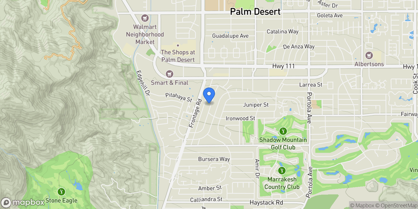 Map showing 45715 Verba Santa Drive, Palm Desert, California, United States.