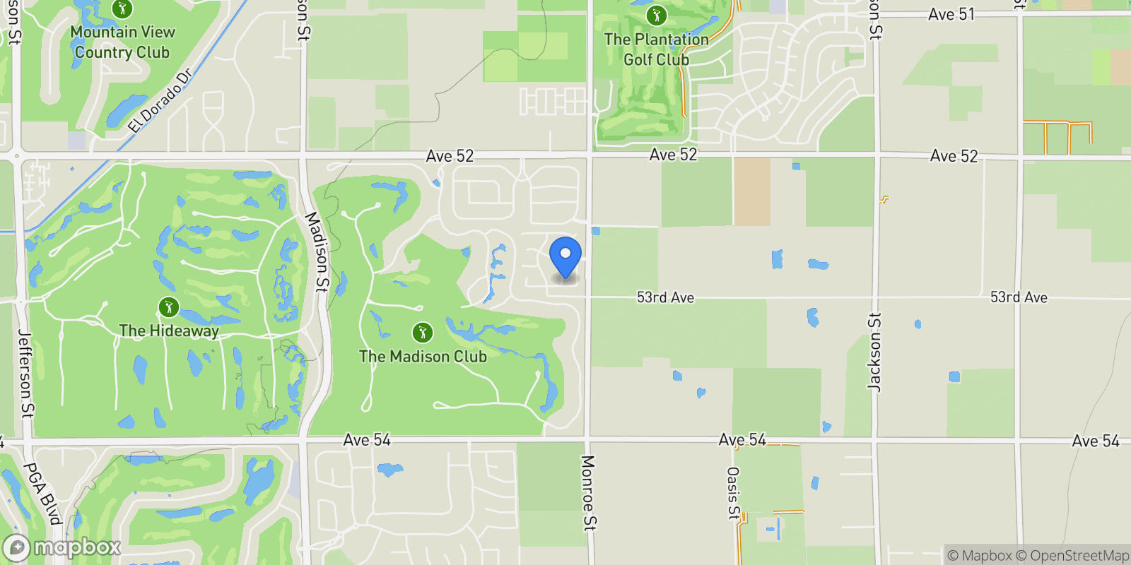 Map showing 52900 Jalisco Street, La Quinta, California, United States.